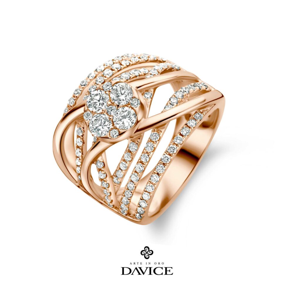 Illustration de l’univers bagues or rose 18 ct et diamants